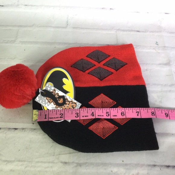 DC Harley Quinn Sequin Knit Pom Cuff Beanie Hat